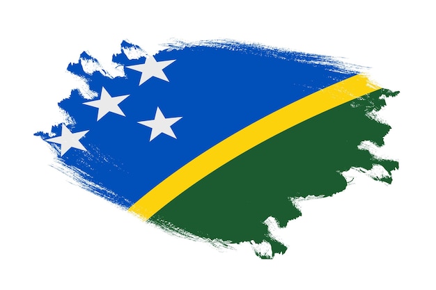 Abstrakter Pinselstrich mit strukturierter Nationalflagge der Salomonen auf isoliertem weißem Hintergrund