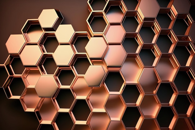 Abstrakter polygonaler Luxusmosaikhintergrund aus Roségold mit Hexagonmuster AI