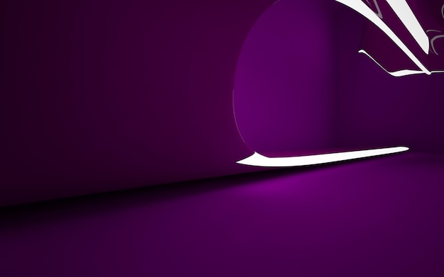Abstrakter purpurroter Innenraum mit leuchtenden weißen Linien. 3D-Darstellung. 3D-Rendering