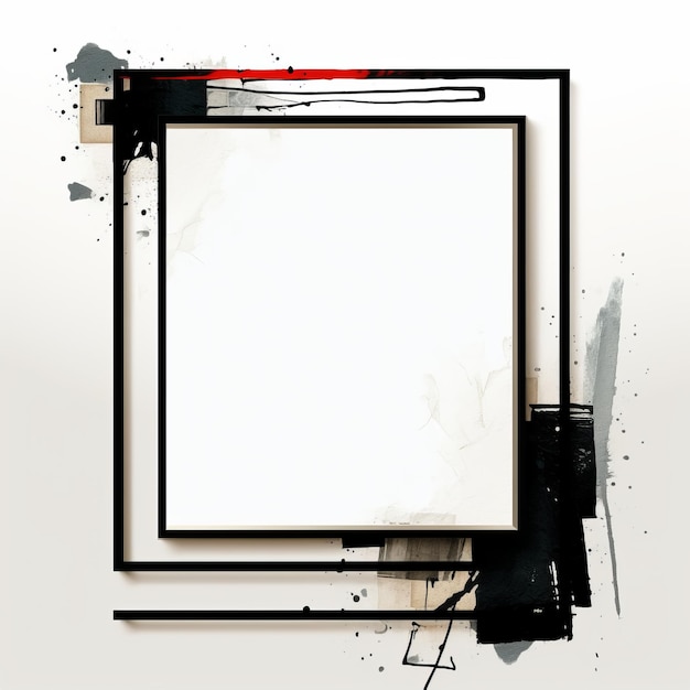 abstrakter quadratischer Rahmen auf weißem Hintergrund mit schwarzer und roter Farbe