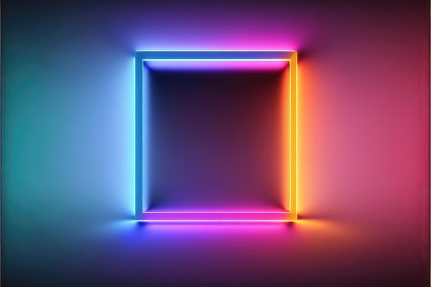 Abstrakter quadratischer Rahmen mit Neonüberlappung und leuchtenden Effekten