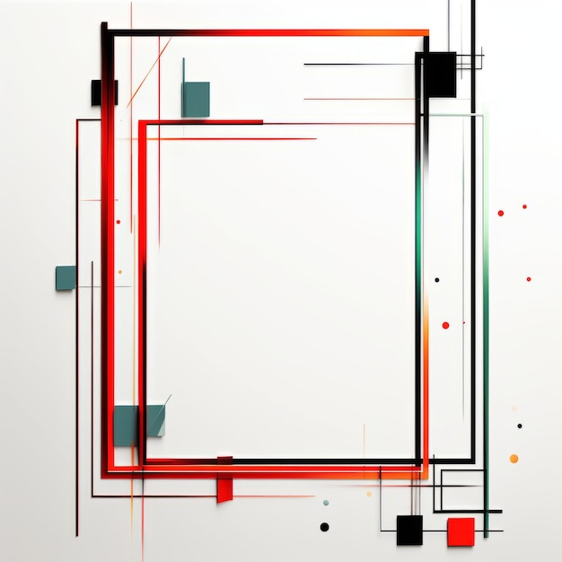 abstrakter quadratischer Rahmen mit roten, grünen und schwarzen Linien