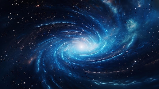 abstrakter Raumhintergrund, der schnell durch die blaue Spiralgalaxie im Raum reist