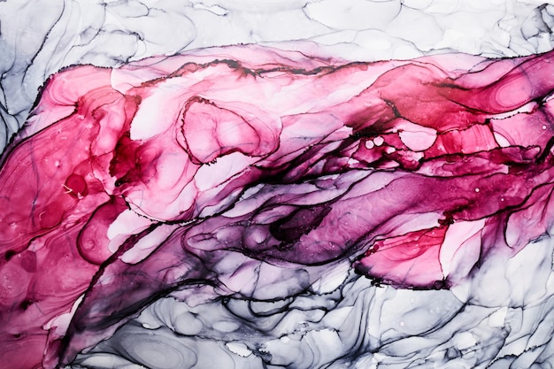 Abstrakter rosa grauer Aquarellhintergrund. Malen Sie Flecken und wellige Flecken in Wasser, luxuriöse flüssige flüssige Kunsttapeten