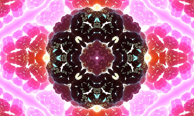 Abstrakter rosa Kaleidoskop-Hintergrund Schöne Mandala-Textur Einzigartiges Kaleidoskop-Design Blumenmuster-Illustrationshintergrund