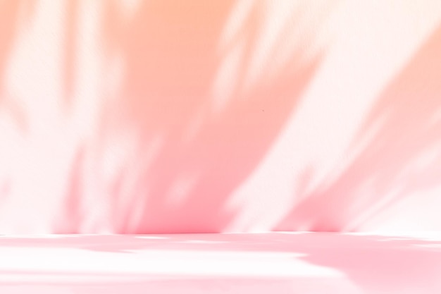 Abstrakter rosafarbener Studiohintergrund für die Produktpräsentation Leerer Raum mit Schatten von Fenstern und Blumen und Palmblättern 3D-Raum mit Kopierbereich Sommerkonzert Verschwommene Kulisse