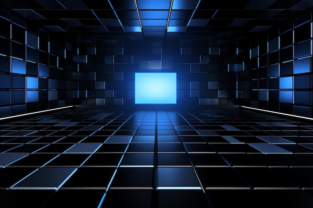 Abstrakter schwarz-blauer moderner Hintergrund eines quadratischen Rahmens, umgeben von