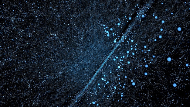 abstrakter schwarzer Hintergrund mit blau leuchtenden Partikeln