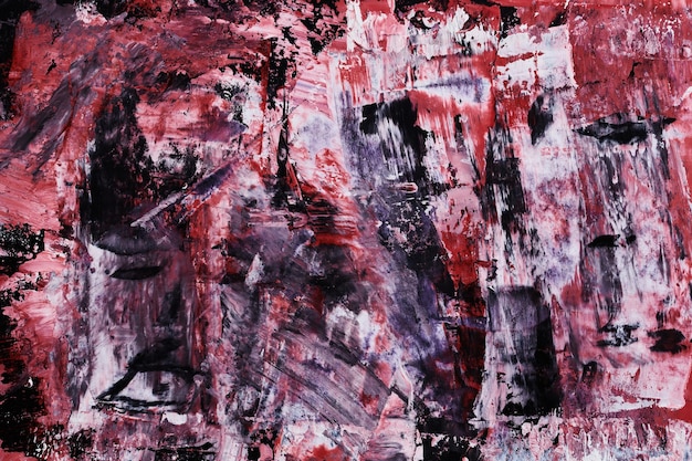 Abstrakter schwarzer, roter, weißer Hintergrund, Aquarell-Tinte, Kunstcollage, Flecken und Pinselstriche aus Acrylfarbe