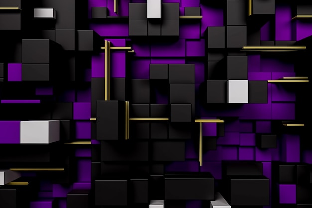 Abstrakter schwarzer und violetter 3D-Block mit dunklem Hintergrund, Ai generiert