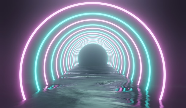 Abstrakter Sci-Fi-Tunnel 3d mit rosa und blauem Licht. 3D-Illustration.