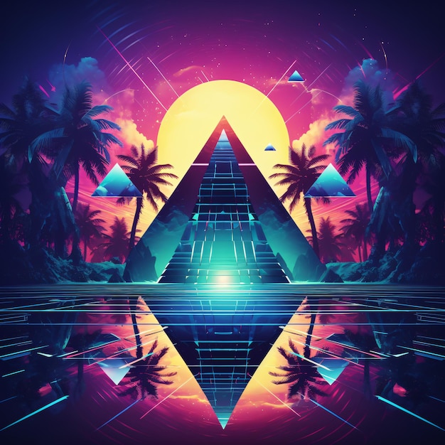 Abstrakter Synth-Wave-Hintergrund mit Pyramiden