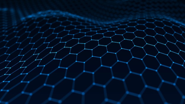 Abstrakter Technologie-Hintergrund Künstliche Intelligenz Futuristischer Hexagon-Perspektiv-Huntergrund Big Data-Visualisierung 3D-Rendering