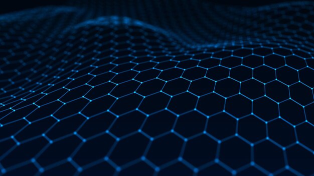 Abstrakter Technologie-Hintergrund Künstliche Intelligenz Futuristischer Hexagon-Perspektiv-Huntergrund Big Data-Visualisierung 3D-Rendering