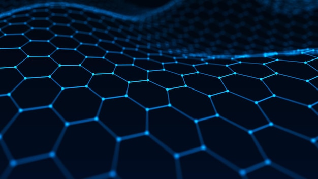 Abstrakter Technologie-Hintergrund Künstliche Intelligenz Futuristischer Hexagon-Perspektiv-Huntergrund Big Data-Visualisierung 3D-Rendering