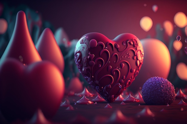Abstrakter Valentinstag-Hintergrund mit Herzen und festlichen Lichtern kopieren Raum Generative KI