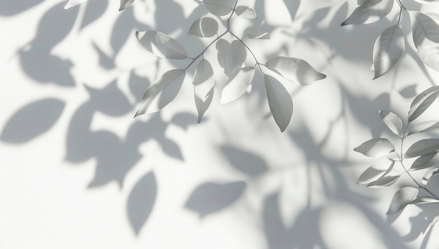 Abstrakter weißer Hintergrund mit Schatten von Baumblättern auf dem verschwommenen Hintergrund