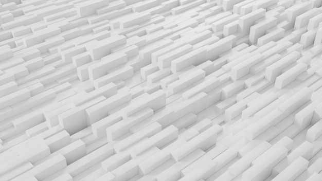 Abstrakter weißer rechteckiger Fliesenhintergrund, kreatives Geometrieblockmuster für Geschäftspräsentationstapete, minimale geometrische Innenwand 3D-Illustration