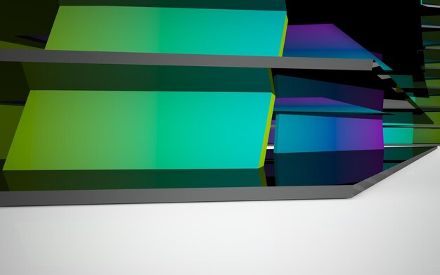 Abstrakter weißer und farbiger mehrstufiger öffentlicher Innenraum mit Farbverlauf und Fenster. 3D-Darstellung