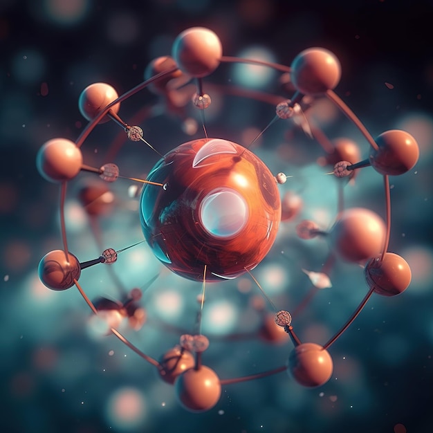 Abstraktes 3D-Modell eines Atoms auf unscharfem Hintergrund Atomstruktur für Chemie-Wissenschaftsbanner