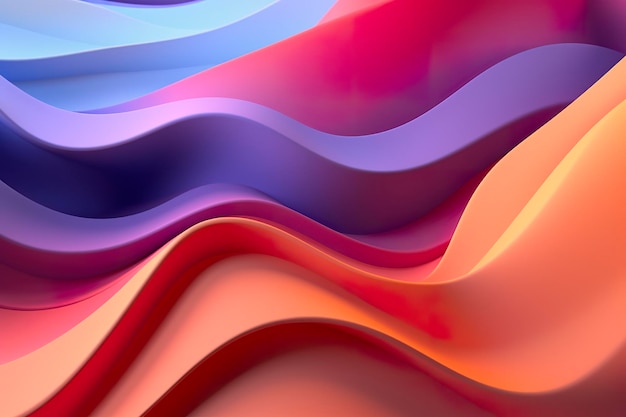 Abstraktes 3D-Rendering, farbenfrohes Hintergrunddesign mit sanften Wellen, moderner abstrakter Wellenhintergrund, KI-generativ