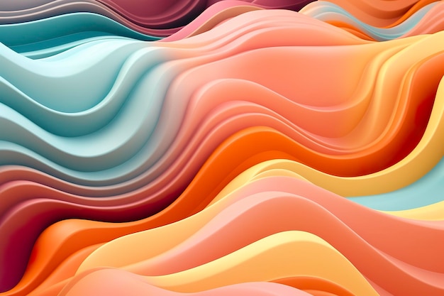 Abstraktes 3D-Rendering, farbenfrohes Hintergrunddesign mit sanften Wellen, moderner abstrakter Wellenhintergrund, KI-generativ