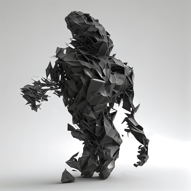 Abstraktes 3D-Rendering - verformte schwarze Figur isoliert auf weißem Hintergrund