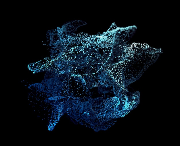 Abstraktes 3D-Rendering von fliegenden Partikeln