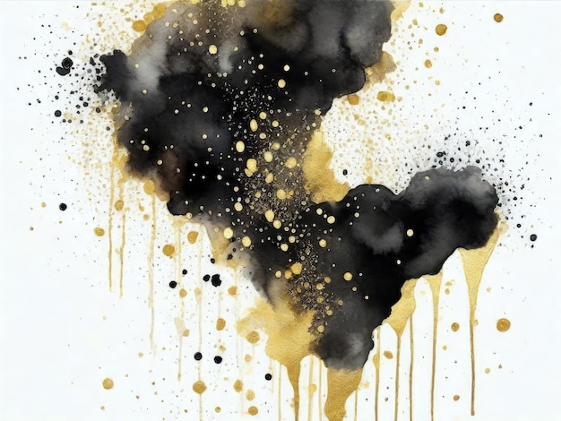 Abstraktes Aquarell glitzert Kunstmalerei mit Alkoholtinte in den Farben Schwarz und Gold