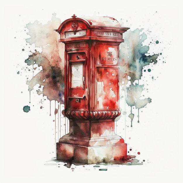 Abstraktes Aquarell London Red Post Box