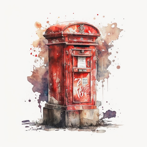 Abstraktes Aquarell London Red Post Box