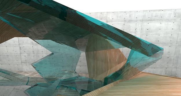 Abstraktes architektonisches Betonholz und glattes Glasinterieur eines minimalistischen Hauses