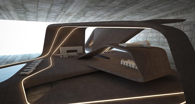 Abstraktes architektonisches Betoninterieur einer modernen Villa 3D-Illustration und -Rendering