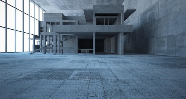 Abstraktes architektonisches Interieur aus braunem und beigem Beton eines minimalistischen Hauses