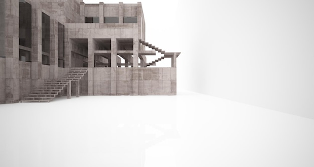 Abstraktes architektonisches Interieur aus braunem und beigem Beton eines minimalistischen Hauses