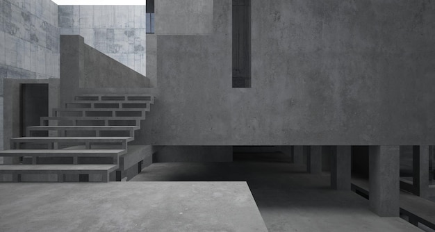 Abstraktes architektonisches Interieur aus braunem und beigem Beton eines minimalistischen Hauses