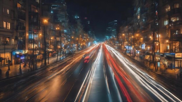 Abstraktes Bild der verschwommenen Bewegung von Autos auf der Stadtstraße in der Nacht