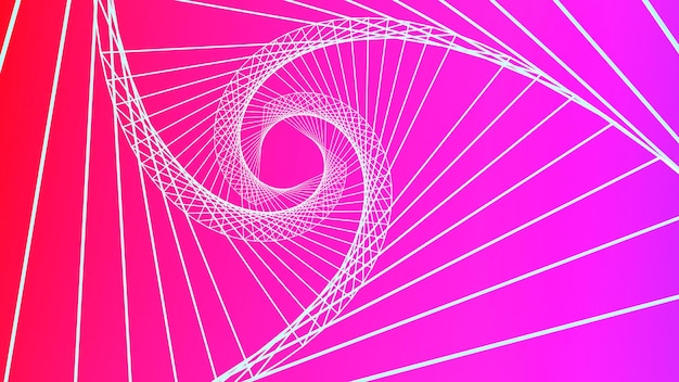 Abstraktes bild von weißen strudeldreieckslinien auf einem rotvioletten hintergrundabstrakte linienbewegung3d-rendering