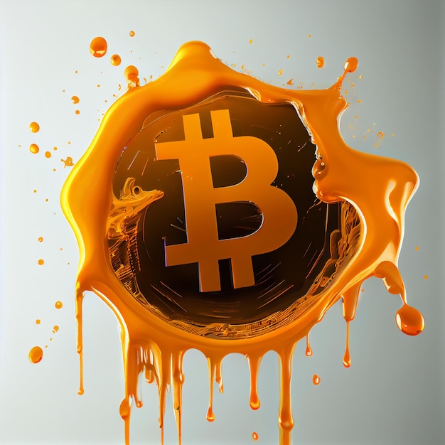 Abstraktes Bitcoin-Logo in flüssiger flüssiger Farbe Hintergrundbild