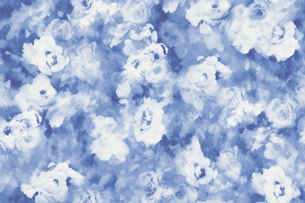 Foto abstraktes blaues und weißes rosenmuster im stil verträumter aquarellblumen