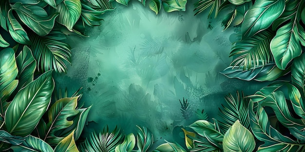 Foto abstraktes blumendesign nahtloses grünes botanisches banner mit tropischen blättern auf aquarell-hintergrundkonzept blumendesign nachtloses muster grünes botanisches tropisches blatt aquarellhintergrund