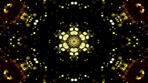 Abstraktes, buntes, glänzendes und hypnotisches Konzept, symmetrisches Muster, dekorative dekorative Kaleidoskopbewegung, geometrische Kreis- und Sternformen