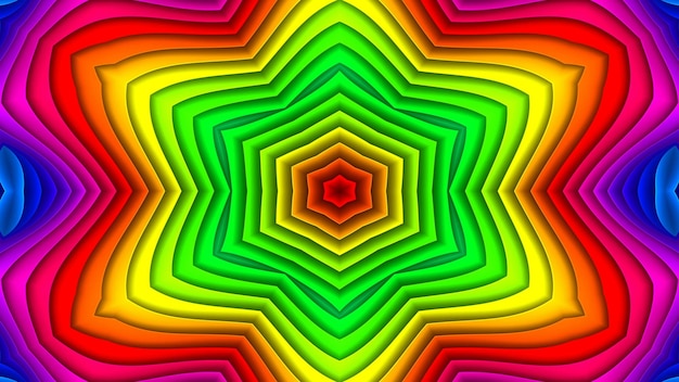 Abstraktes buntes hypnotisches symmetrisches Muster dekorative dekorative Kaleidoskopbewegung geometrische Kreis- und Sternformen