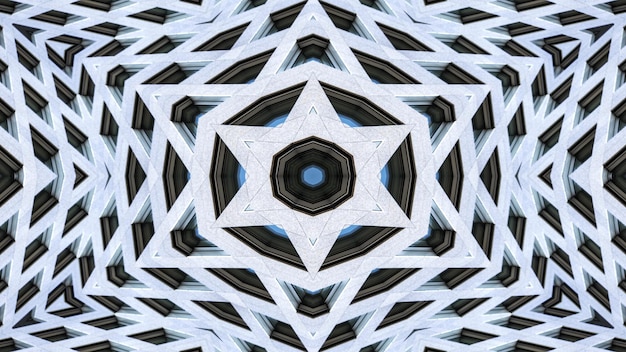 Abstraktes buntes hypnotisches symmetrisches Muster dekorative dekorative Kaleidoskopbewegung geometrische Kreis- und Sternformen