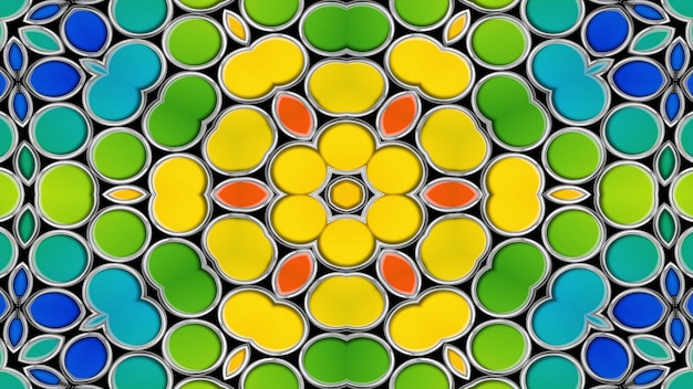 Abstraktes buntes symmetrisches Muster dekorative dekorative Kaleidoskopbewegung geometrische Kreis- und Sternformen