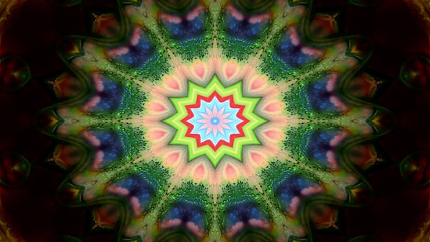 Abstraktes buntes symmetrisches Muster dekorative dekorative Kaleidoskopbewegung geometrische Kreis- und Sternformen