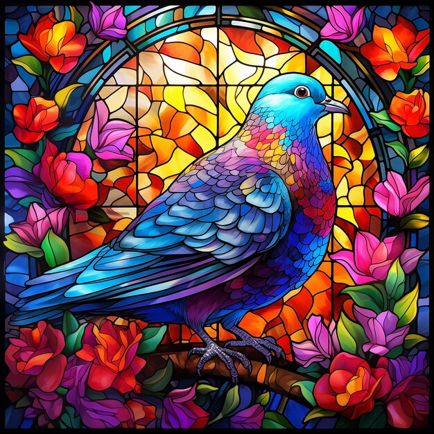 Foto abstraktes buntglas libbey von pigeon auf farbenfroher naiver kunst
