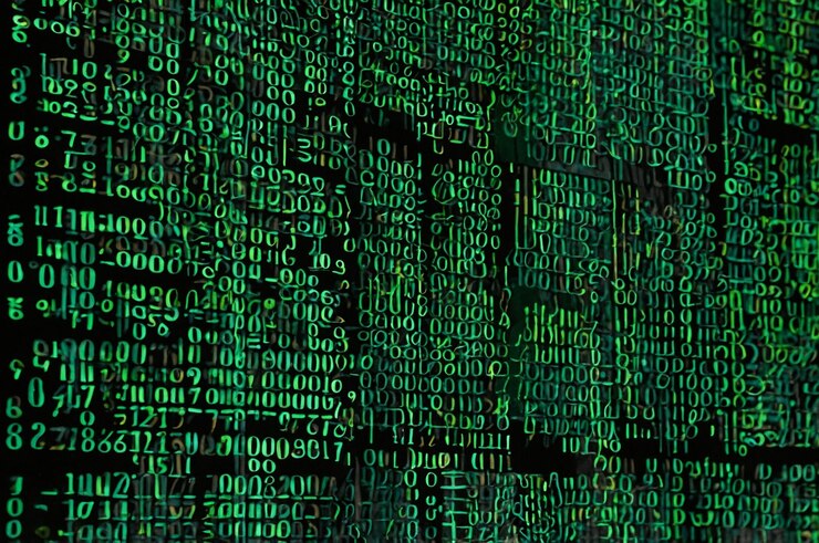 Foto abstraktes datenmuster mit grüner codierungsmatrix