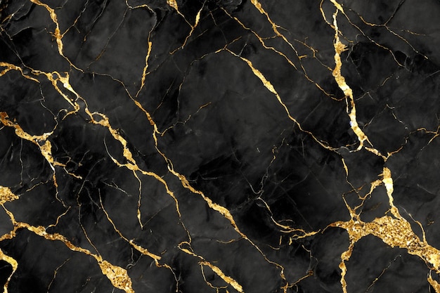 Abstraktes Design aus hochglänzender schwarzer Marmorstruktur mit goldenen Adern
