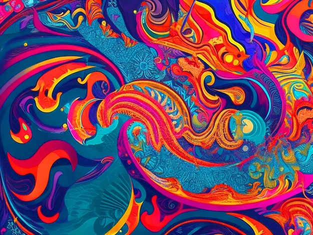 abstraktes Design, das die Energie einer psychedelischen Reise mit wirbelndem Farbhintergrund einfängt